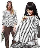 Sweet Mommy マタニティトップス 授乳ケープ 授乳服 ドルマン ボーダー 360度安心 透けない 袖リボン 裾ボタンでTシャツに 大きいサイズ 春 夏 秋 冬 産前産後 F ホワイト