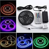 12V 16.4ft 5m Waterproof Flexible RGB LED Strip Light Kit, 300 Units 5050 LEDs, Black PCB LED Strip 