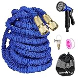 Yardsky 伸びる ホース 30m マジックホース 超強化 延長 改良版 収納 ノズル 三層構造 金属製 3倍伸縮 ガーデニング 洗車 日本語取扱説明書付属（ブルー）