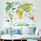 Adeeing 動物の世界地図 防水 簡単にはがせる ウォールアート DIY ドア 壁 ステッカーデカールアート 教室やご家庭の壁装飾ステッカー 女子 子供 リビングルーム ベッドルーム  インテリア