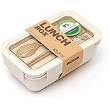 お弁当箱 おべんとう箱 ランチボックス 漏れ防止 850ml 大容量 麦わら繊維 女性 男子 カトラリー付き (麦わら色)