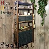Sea Boat-シーボート 北欧アンティーク風キッチンシェルフ*食器棚*カップボード*引き戸*両開き*大容量収納*ブラック*ブラウン*シャビー家具*デザイナーズ*古木製*リサイクルウッド*アンティーク家具*アンティーク雑貨*北欧風*レトロ
