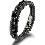 HEIX Men's Premium Leather Bracelet Magnetic Stainless Steel Clasp in Dark Blue and Brown Great Gift Idea for Men & Boys Jewe