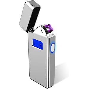 電子ライター USBライター 点煙回数表示 プラズマ 充電ライター 葉巻ライター 防風 軽量LED 誕生日 プレゼントシルバー
