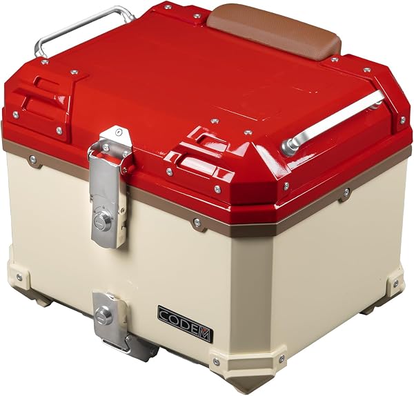 【Amazon.co.jp限定】CODEM バイク リアボックス 45L スーパーカブ マグナレッド 純正同色 トップケース 大容量 バイクボックス ABS 軽量 四角 耐衝撃 防犯対策 キーロック可能 取付ベース 簡単脱着 汎用 スーパーカブ/原付等 防水 防塵 バックレスト付き ツーリング/通勤/デリバリーも適 (マグナレッド&バージンベージュ) - 1