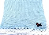 ニットかぎ針編みFinishedブルーコットンホワイトトリムBaby Blanket withブラック犬