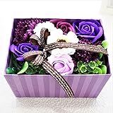 BIOフレグランスソープフラワー　ストライプミニボックス　フタ付ボックス　お祝い　記念日　お見舞い　母の日　ホワイトデー　バレンタインデー　 (パープル)