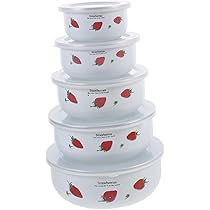 Aoiフルーツボウル1個花瓶2個（赤と黄土色にドット柄）3点おまとめページ Amazon｜CATIEBYE 5個蓋付きホーローボウル 食品保存ボウル