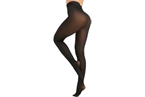 DUCMODA Women's Fleece Lined Thermal Tights, Fake Translucent Winter Pantyhose, Single-Seam Wide Waistband High Waisted Stretch Sheer Thick Stocking
