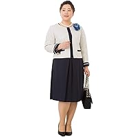 [スーリール] 入学式 スーツ レディース 大きいサイズ フォーマル タック ワンピース 付き ノーカラー 2 ジャケット 3点セット