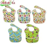 Ohbabyka5点セット ビブ お食事エプロン スタイ よだれかけ スーパービブ 防水 袖なし 保育園 ベビー用エプロン 給食 ポケット付き 赤ちゃん用エプロン 離乳食エプロン (SZY030506