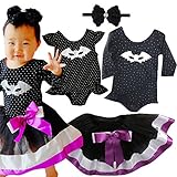 ヘッドバンド付き★ハロウィン　パープル×ブラック　コウモリデザインロンパース＆リボンスカート　≪　０歳　1歳　２歳　3歳≫(半袖バージョンA,1-2Y(90タグ）) [並行輸入品]