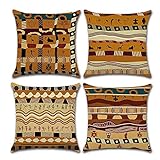 Orirya レトロな幾何学模様 クッションカバー 45 45 4点セット 北欧 リネン コットン 夏 座布団カバー クッションカバー 枕カバー 部屋雑貨 ソファー 車用 インテリア 飾り 四季通用