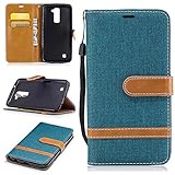 LG K10 ケース 手帳型 カード収納 横置きスタンド機能付き マグネット カバー 高品質 財布型 衝撃吸収 落下防止 LG K10 対応 ケース (P2 グリーン)