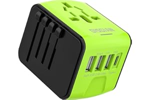 Disgian Travel Adapter, Universal International Power Adapter with 3USB Port And Type-C International Wall Charger Worldwide AC Power Plug for Multi-nation Travel UK, EU, AU Over 200 Countries (Green)