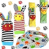 [ ZebraとDonkey ] goodokay 4ピースベビー幼児ソフトおもちゃ動物手首ラトルと足Finder Developmental Soft Toy Set with Baby Cotto