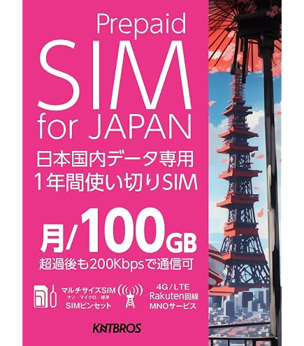 Amazon.co.jp: ノーブランド品プリペイドSIM格安データ100G/月1年間 