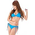 Blue シンプル 三角ビキニ 胸パッド入 水着 セパレート 上下 ストレッチ ホルターネック フルバック レディース 女性用 水色ブルー