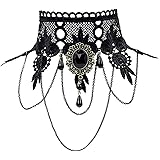 iWenSheng ハロウィンコスチュームジュエリー 女性用 スチームパンク ブラックレースチョーカーネックレス ゴシックジュエリーアクセサリー ヴァンパイアチョーカーネックレス コスチューム ティーンの女の子向け