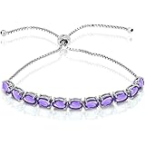 Sterling Silver Genuine, Created or Simulated Gemstone 7x5mm Oval-Cut Adjustable Tennis Bracelet