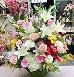 お祝い 誕生日 退職 華やかなフラワーアレンジメント　生花　おまかせ　商品画像配信付