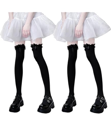 Amazon.co.jp: 3枚セットニーハイソックス レース付き ニーハイ ロリ系