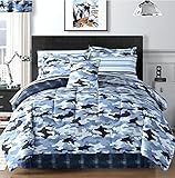 Sky Blue Camouflage Boys Teens Full Camo Comforter Sheets Shams Bedskirt Bedding Set + Home Style Ex