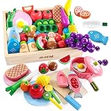 木玩社のままごと モンテッソーリ 知育玩具 天然木 お肉＆お魚＆果物＆食器セット 食品衛生法検査済 積み木 組み立て 切る遊び 木製おもちゃ 食器ボックス 男の子 女の子 誕生日 入園祝 プレゼント
