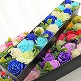 BIOBIO ローズBOXスリム フレグランスソープフラワー ふた付きボックス お祝い 記念日 お見舞い バレンタインデー ホワイトデー 母の日 (ブルー)