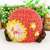 防寒 かわいい ベビー キッズ 赤ちゃん ニット帽子 花飾り 2017 新製品 (watermelonred)