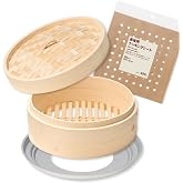 Goodnetta せいろ 蒸篭 4点セット 無印良品 深型 大 本体 蓋 蒸篭用クッキングシート30枚 アルミ受け台 直径20-24cm フライパン対応