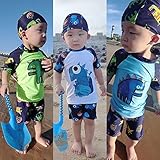 S&C Live 水着 キッズ子供 男の子 キャップ付水着3点セット　UVカット　速乾　恐竜柄/シャーク柄/トーマス柄/魚柄　半袖/長袖　ベビー水着　赤ちゃん水着　出産お祝いプレゼント　子供お誕生日プ