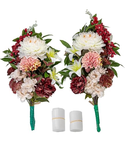 Amazon｜お墓用 ダリア グラジオラス 菊 しきみ付き 造花 2束 固定具