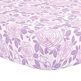 Purple Rose Print 100% Cotton Sateen Fitted Crib Sheet by The Peanut Shell by The Peanut Shell