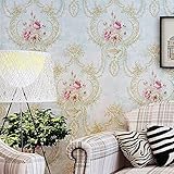Blooming壁Non Woven田舎フローラルブーケヴィンテージエンボス質感の壁紙壁壁画、Lサイズ、6303ブルー/レッド/イエロー