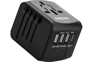Disgian Travel Adapter, Universal International Power Adapter with 3USB Port and Type-C International Wall Charger Worldwide AC Power Plug for Travel UK, EU,USA,CHN Over 200 Countries(Black)