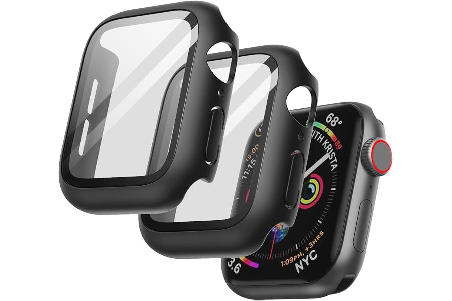 JETech Case for Apple Watch SE 3/2/1, Series 6/5/4 44mm, Black | with Screen Protector, Built-in Tempered Glass, High Touch S