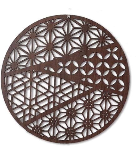 組子調 組子風 アートパネル 丸型 ふるさと(大) 麻の葉 木製 ウォール