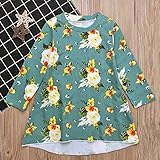 Liebeye 女の子プリンセスドレス　ガール　ロングスリーブ　フラワープリント　ファッショナブル　かわいい　ラウンドカラー　ドレス　スカート グリーン 110