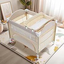 12/16まで値下げ中【美品】キャスター付きベビーベッド　アイボリー　ベージュ Amazon.co.jp: Kennkari ベビーサークル 新生児 折りたたみ プレイヤー