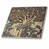 3dローズFlorene Arts and Craftウィリアム・モリスデザイン – イメージのウィリアム・モリスWoodpeckerグレーでオレンジとアイボリー – タイル 4-Inch-Ceram