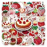 ストロベリーステッカー 50枚、ノートパソコン、スケートボード、荷物、コンピューター用の美しい防水ビニールステッカーパック (いちご)