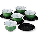CtoC JAPAN 湯のみ おしゃれ : 有田焼 若草ラン P・C茶托付仙茶セット Japanese Cup x5pcs with saucers set Porcelain/Size(cm) Cup, Φ9.2x5.7/No:365761
