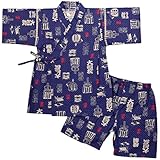 ボーイズ|キッズ|浴衣|甚平[くろわっさんす べべ]キッズ甚平|甚平上下セット|相撲柄|和柄|日本製生地|男の子|男児|子供用甚平 130cm ネイビー