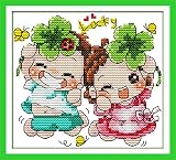 LovetheFamily クローバー子供 刺しゅうキット 幸せクローバー クロスステッチキット DIY 手作り刺繍キット 正確な図柄印刷クロスステッチ 家庭刺繍装飾品 11CT 刺しゅうキット フレームがない —20×19 cm ラッキーベイビー