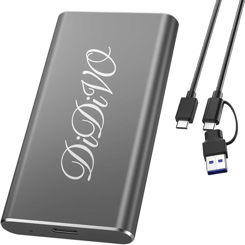 DIDIVO 外付けSSD 1TB、最大460MB/s・USB-C/A 2 in 1ケーブル&収納袋付属、ポータブルSSD小型軽量アジュバント4K ProRes HDR対応Phone 17 Pro MAX/スマホ/タブレット/ノートPC (1 TB)