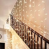 18W 9.8ft x 9.8ft LED Window Curtain Light, 8 Modes Icicles Starry Extendable Christmas String Light