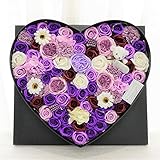 BIOフレグランスソープフラワー　デラックスハートアレンジLEDライト付　デザインボックス付　豪華特大ソープフラワー　お祝い　記念日　お見舞い　バレンタインデー　ホワイトデー　母の日　　 (パープル)