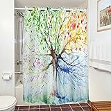 シャワーカーテン 防水防カビ加工ファブリックの花 ライフスタイルの変化 (色とりどりの木, 180CM*180CM)