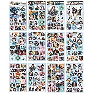 鬼滅の刃 漫画 防水ビニールステッカー アニメ ア ステッカー ノート パソコン ヘルメットギター ステ ッカー シール スーツケース ステッカー 12枚入 (A)